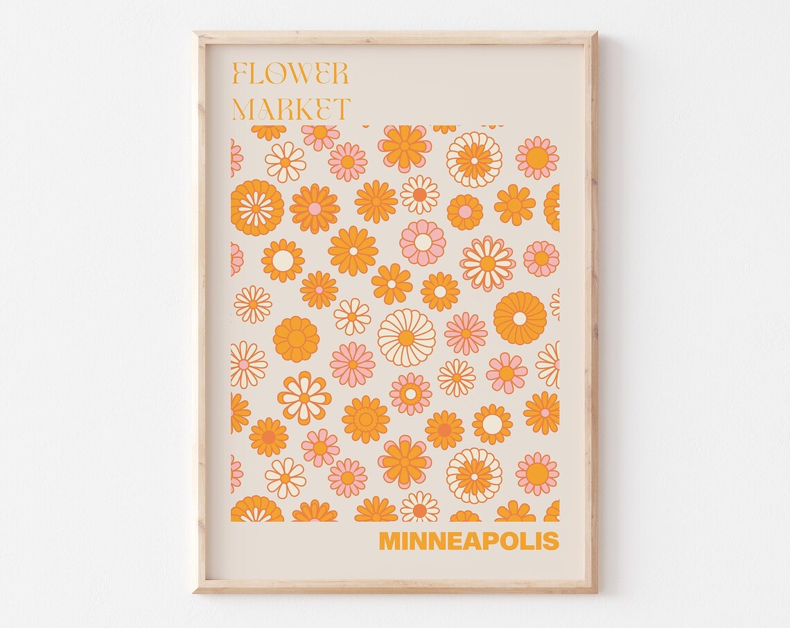 Flower Market Minneapolis Retro Orange Daisy Pop Pattern Poster