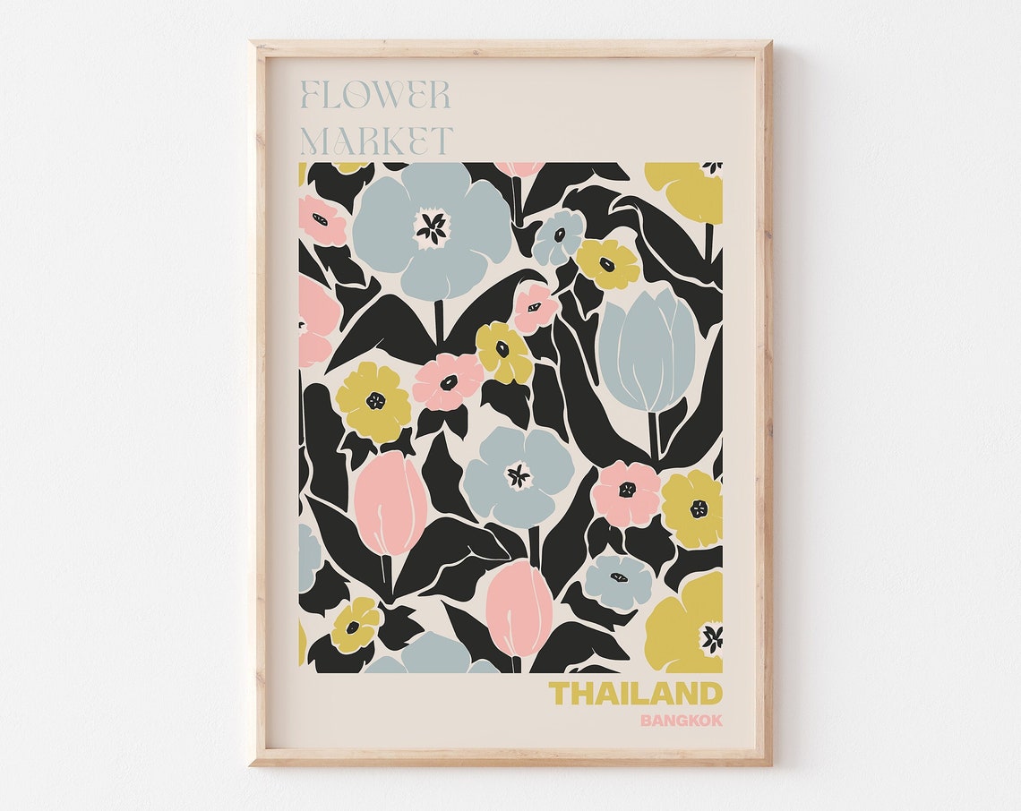 Bangkok Poster Bangkok Wall Art Bangkok Personalised Travel Poster Bangkok Flower Market Print Floral Wall Bangkok