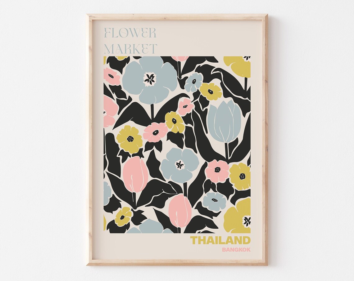 Thailand Flower Market Bangkok Bold Tropical Floral Art Poster