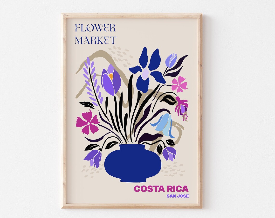 Costa Rica San Jose Flower Market Blue Vase Wildflower Poster