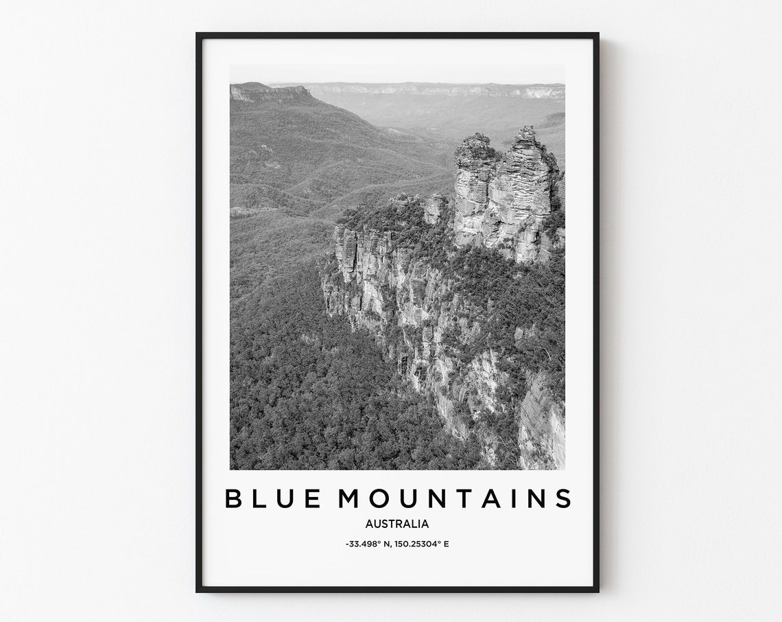 Blue Mountains Australia Black White Cliffs Landscape Poster