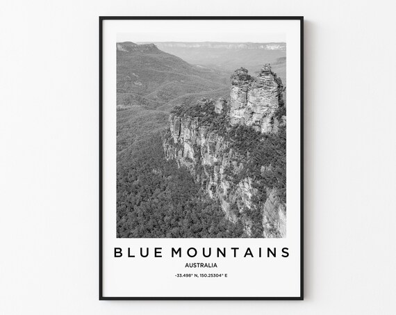 Blue Mountains Travel Poster Blue Mountains Print Blue Mountains Photo Print Black And White Photography Monochrome Travel Photography