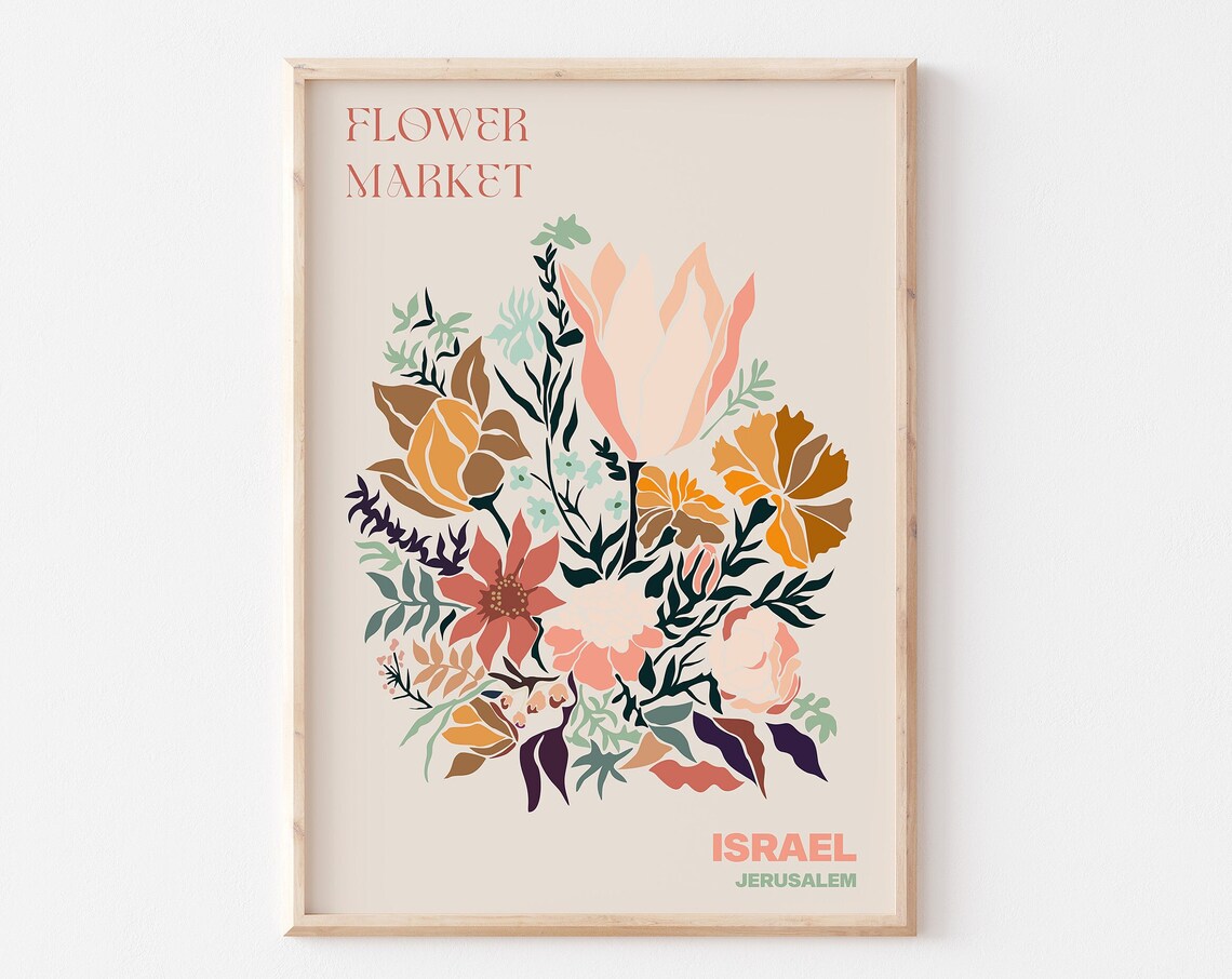 Israel Jerusalem Flower Market Warm Autumn Bouquet Travel Poster