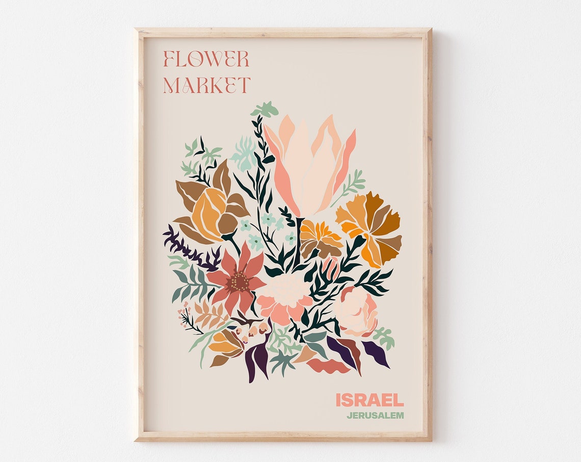 Israel Poster Israel Wall Art Israel Personalised Travel Poster Israel Flower Market Print Floral Wall Israel