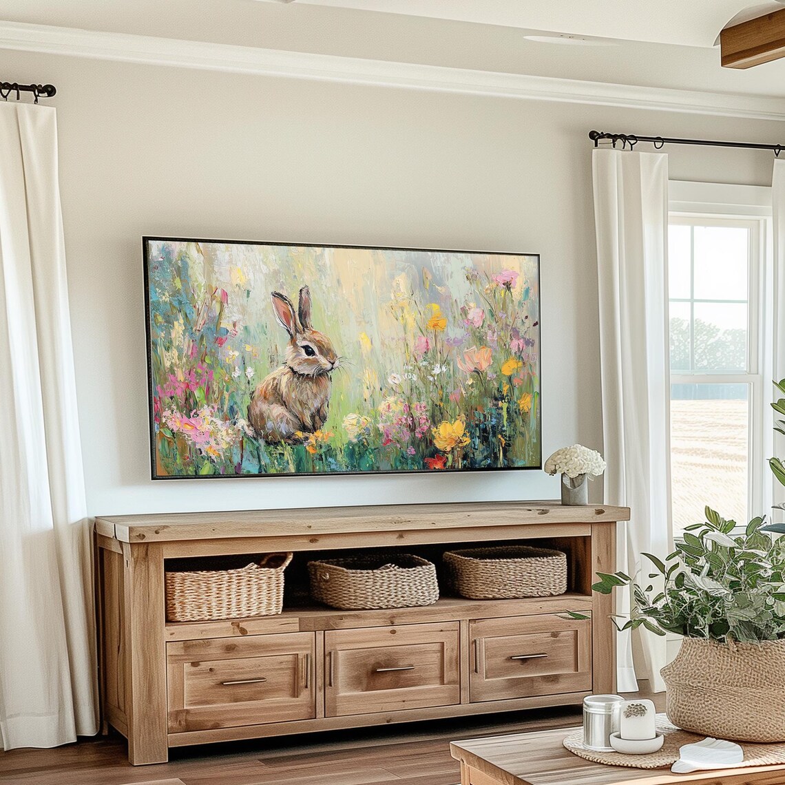 Easter Spring Floral Bunny Rabbit Art Print - Image 3