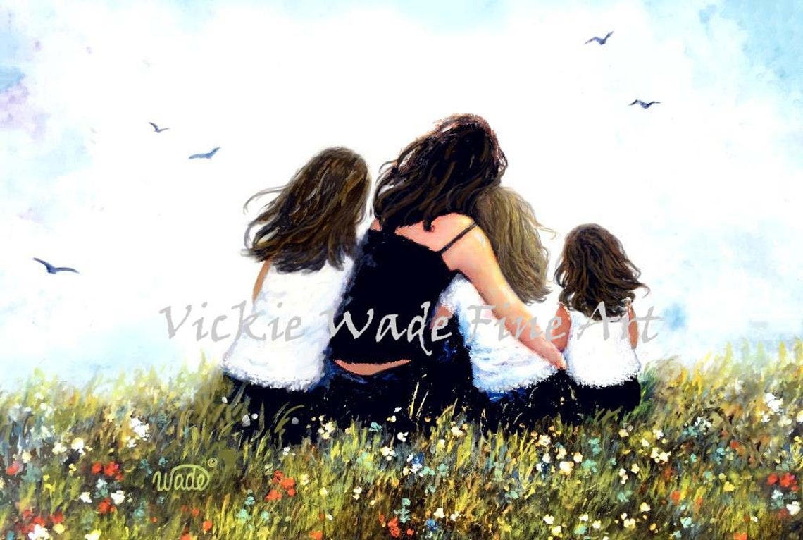Mother With Three Daughters Sitting in a Wildflower Meadow Poster