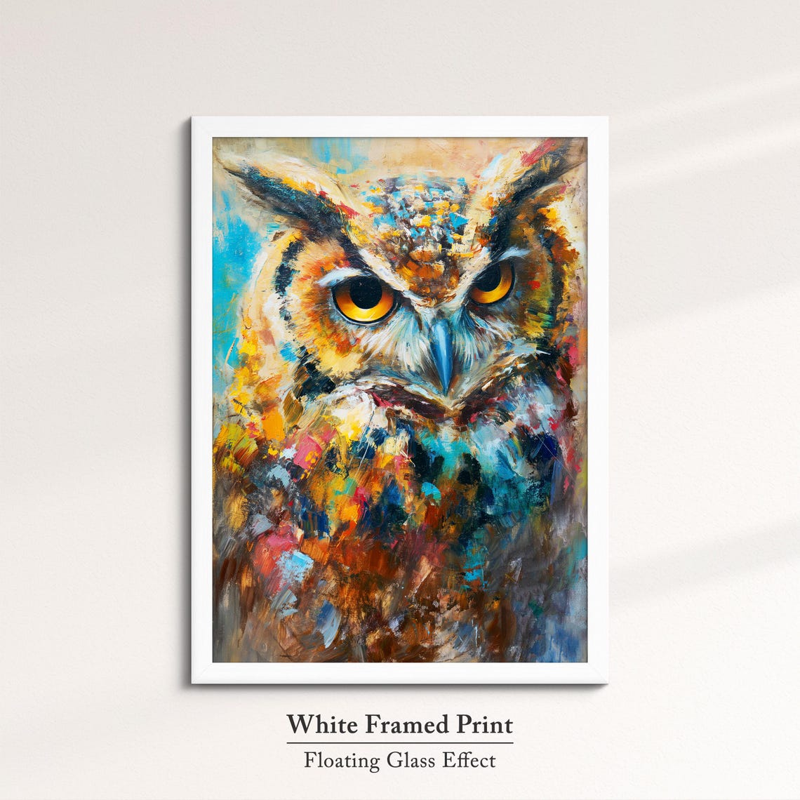 Horned Owl Striking Yellow Eyes Colorful Impasto Abstract Art Poster - Image 7