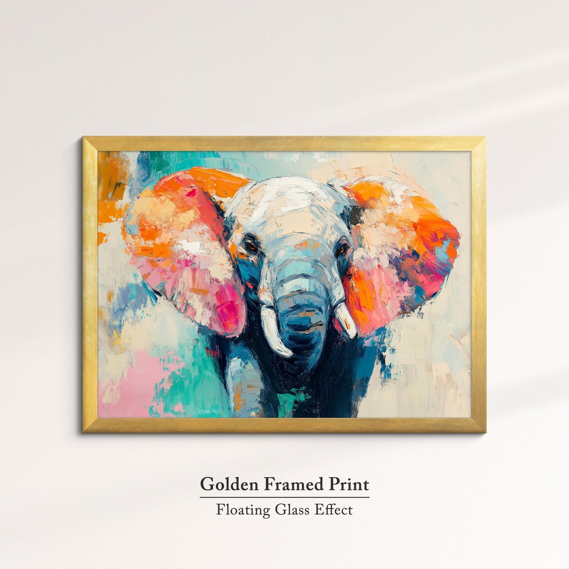 Elephant Head Orange Blue Palette Knife Abstract Safari Wall Art Poster - Image 5