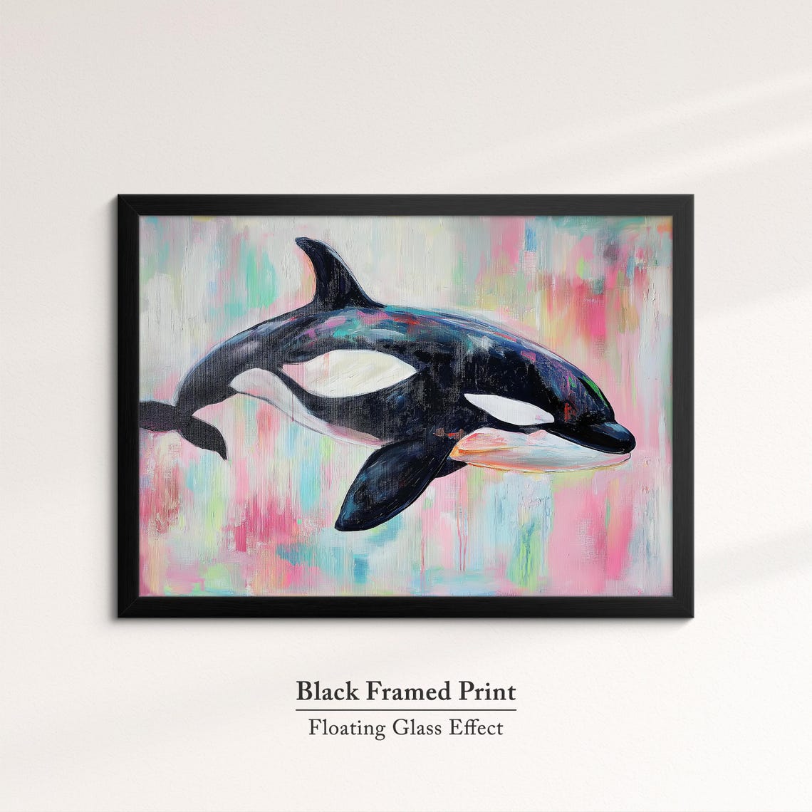 Orca Killer Whale Abstract Pastel Oil Painting Pink Wildlife Wall Art - Image 8