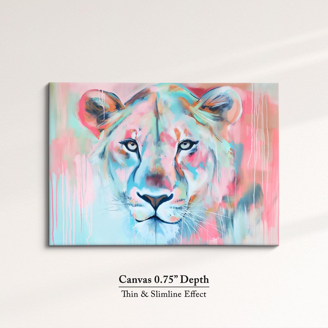 Lioness Pink Teal Pastel Abstract Face Close Up Wildlife Art Poster - Image 4