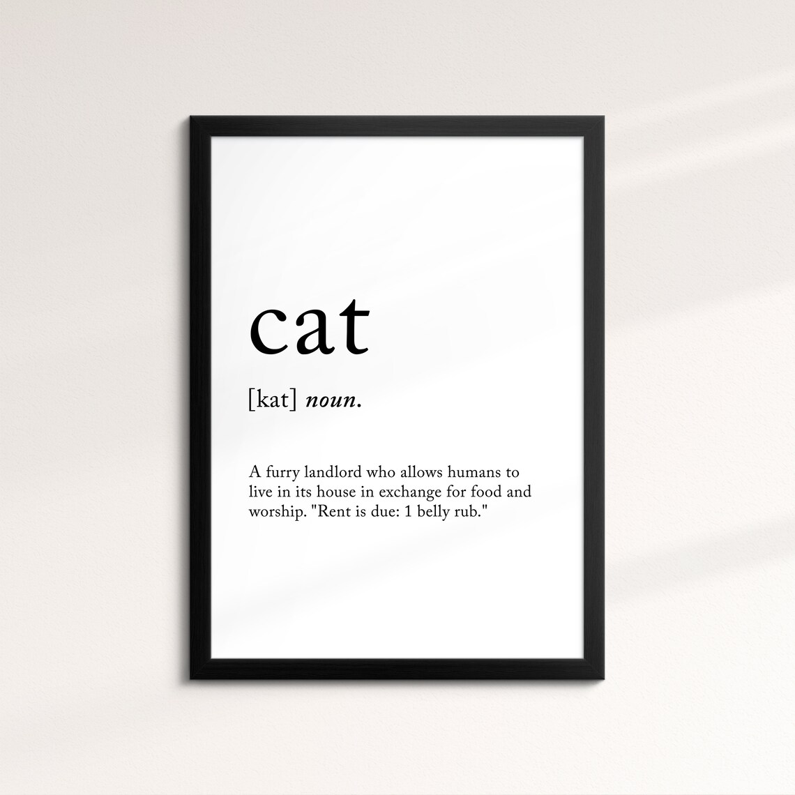 Cat Funny Dictionary Definition Noun Minimalist Black White Art Poster
