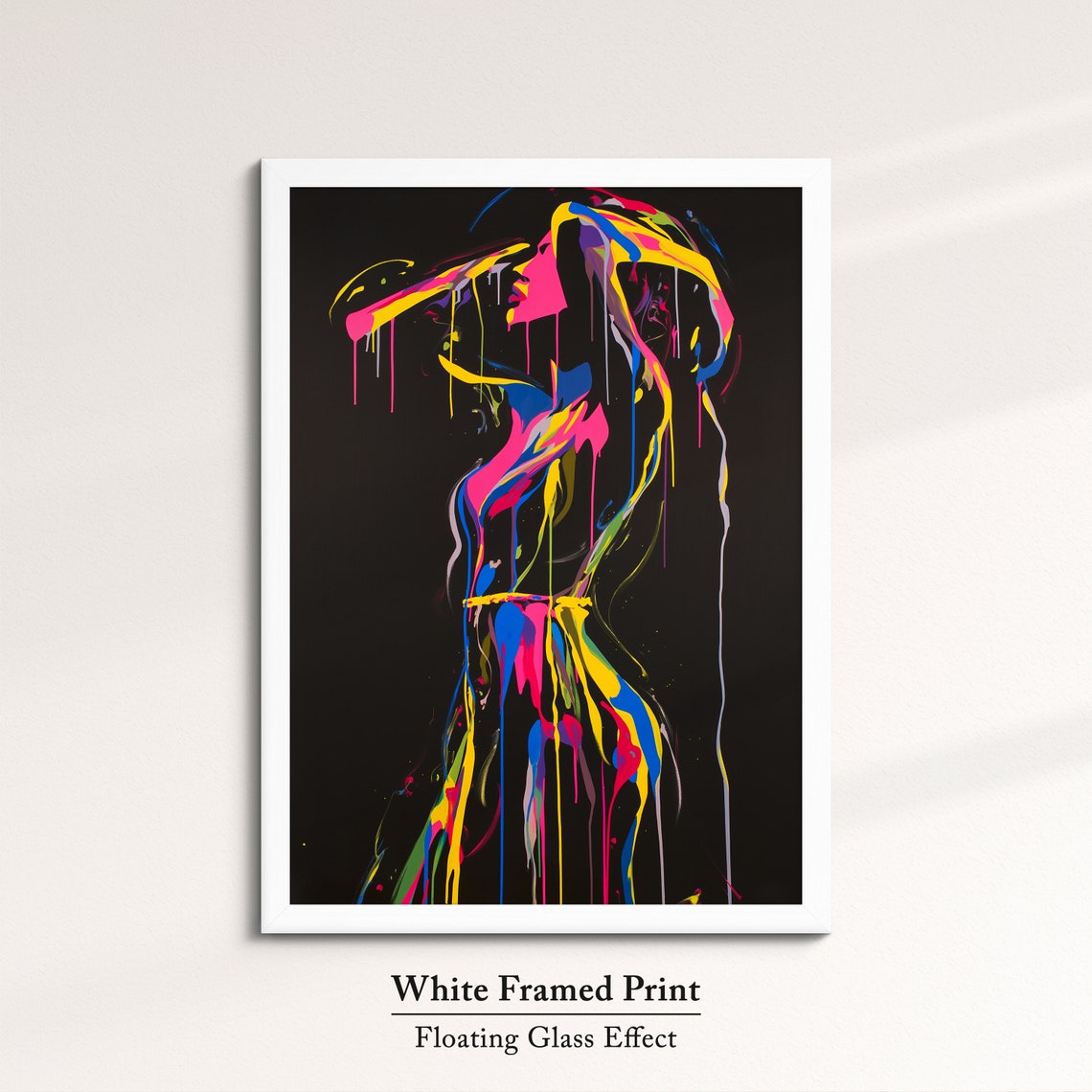 Neon Paint Splash Standing Woman With Flowing Hair Dark Art Poster - Image 7