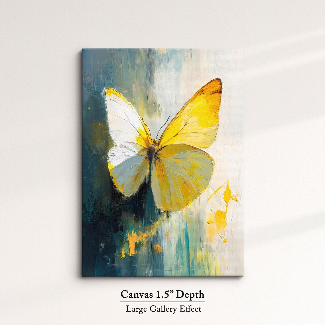 Yellow White Butterfly Large Wings Dark Teal Cream Abstract Art Poster - Image 3