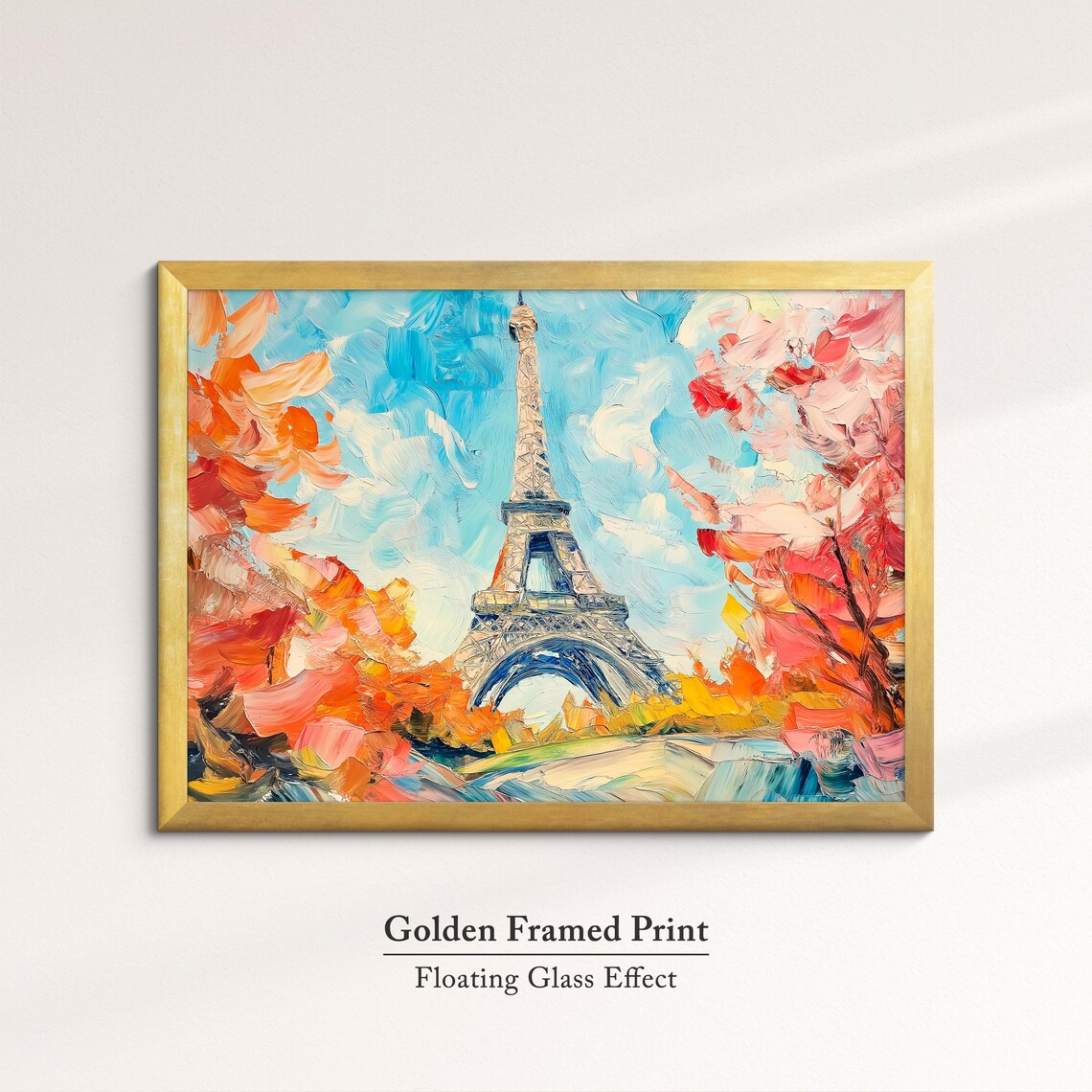 Eiffel Tower Paris Vibrant Autumn Foliage Oil Painting Travel Poster - Image 5