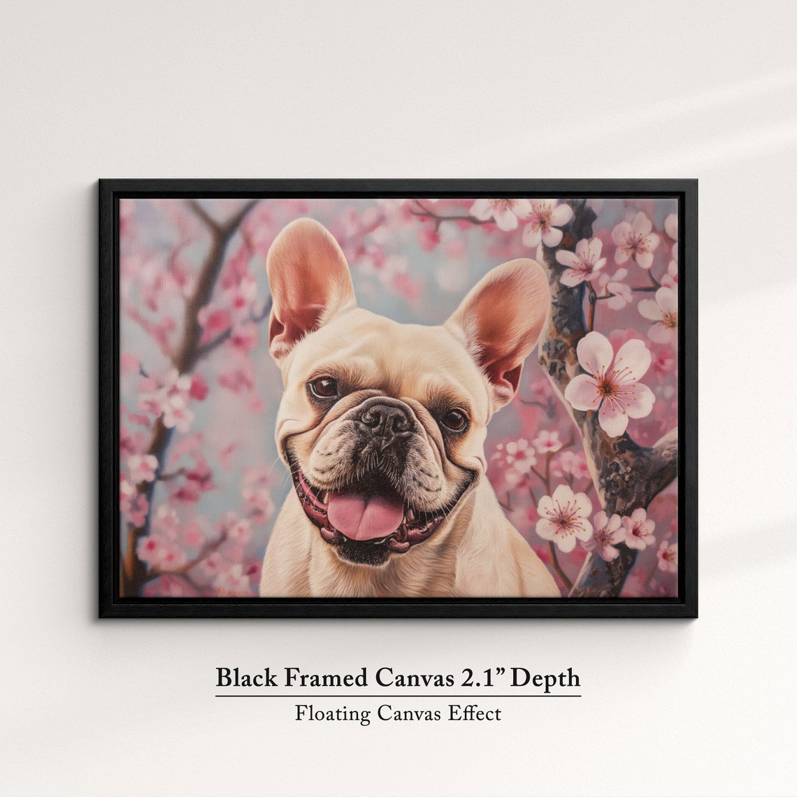 Smiling Cream French Bulldog Under Cherry Blossoms Adorable Dog Poster - Image 2