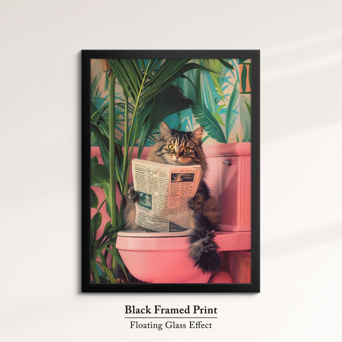 Funny Cat Reading Newspaper Pink Toilet Bathroom Quirky Wall Poster - Image 8