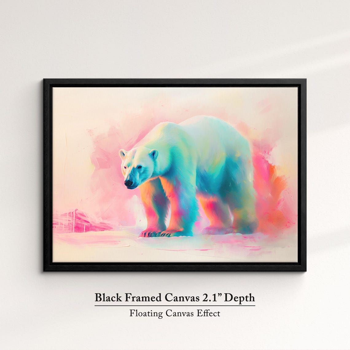Polar Bear Walking Colorful Pink Teal Abstract Wildlife Wall Art - Image 2