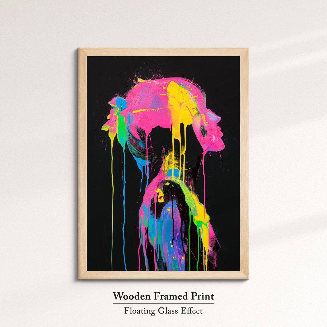 Neon Paint Splash Woman Profile Face Dripping Colors Dark Art Poster - Image 6