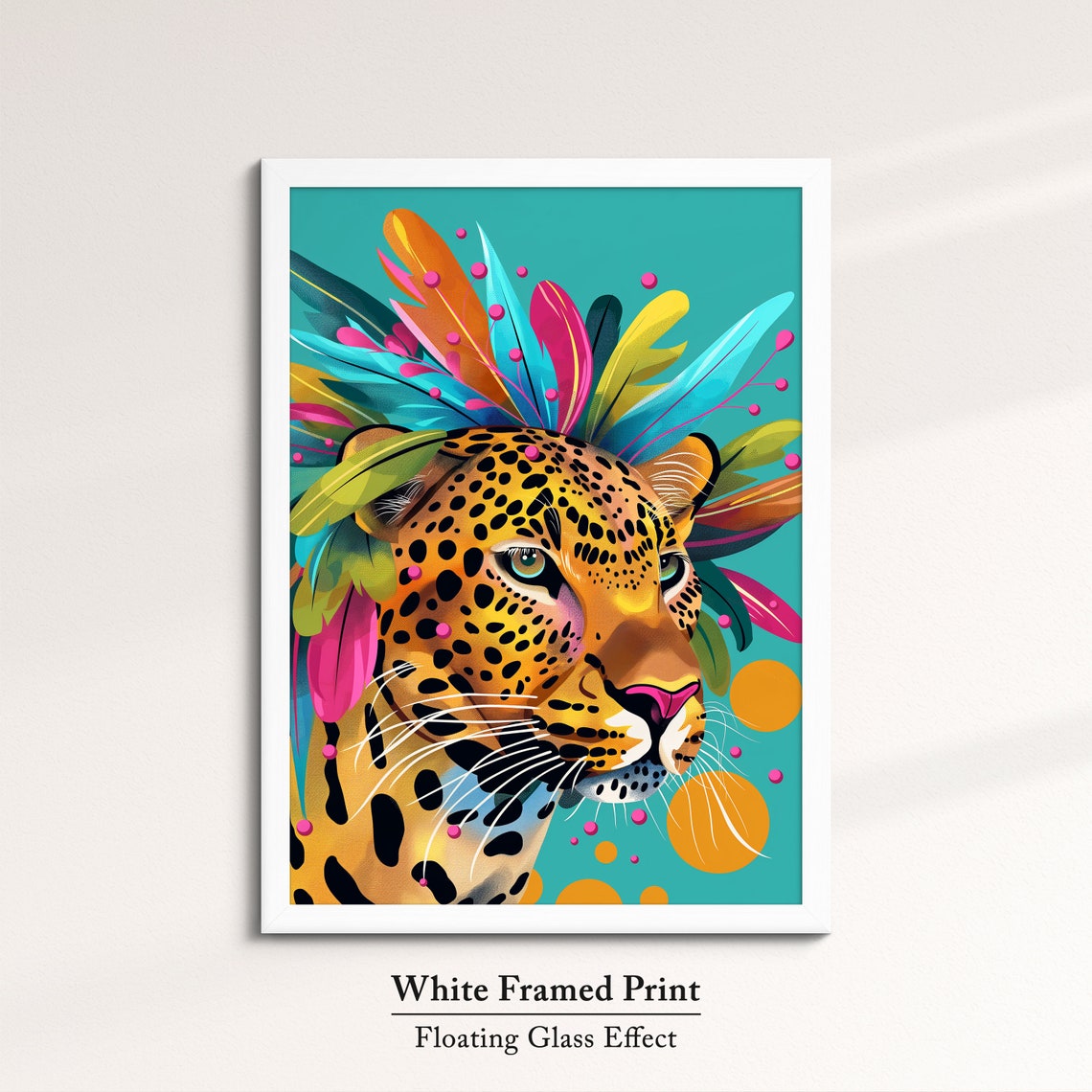 Leopard Profile Portrait With Feather Headdress Teal Art Poster - Image 7