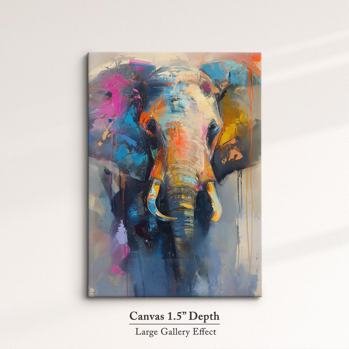 Majestic Elephant Front View Moody Blue Pink Abstract Wall Art - Image 3