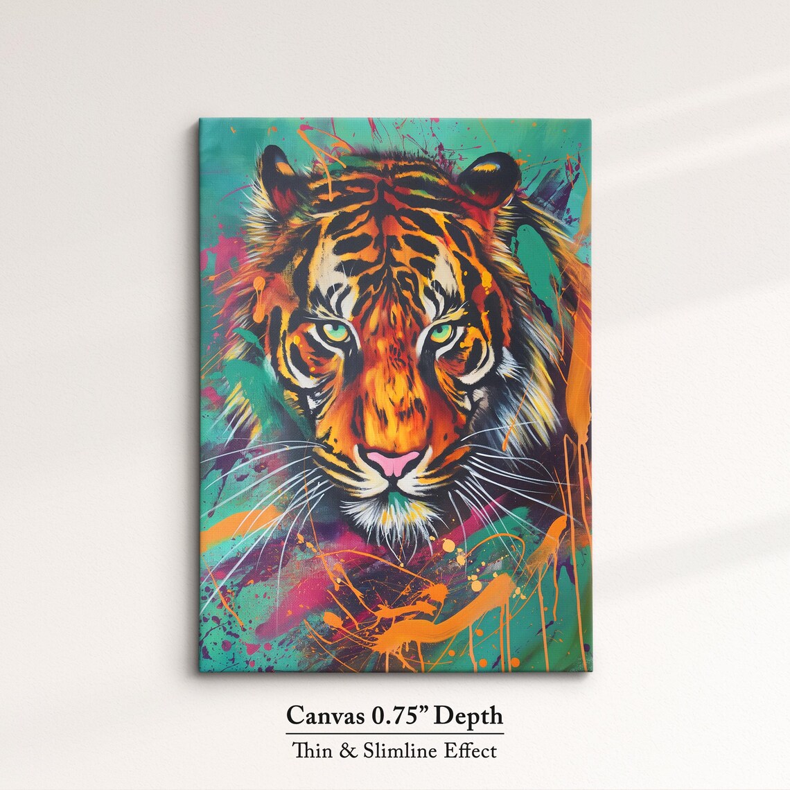 Colorful Tiger Face Portrait Pop Art Painting Neon Splatter Wall Decor Poster - Image 4