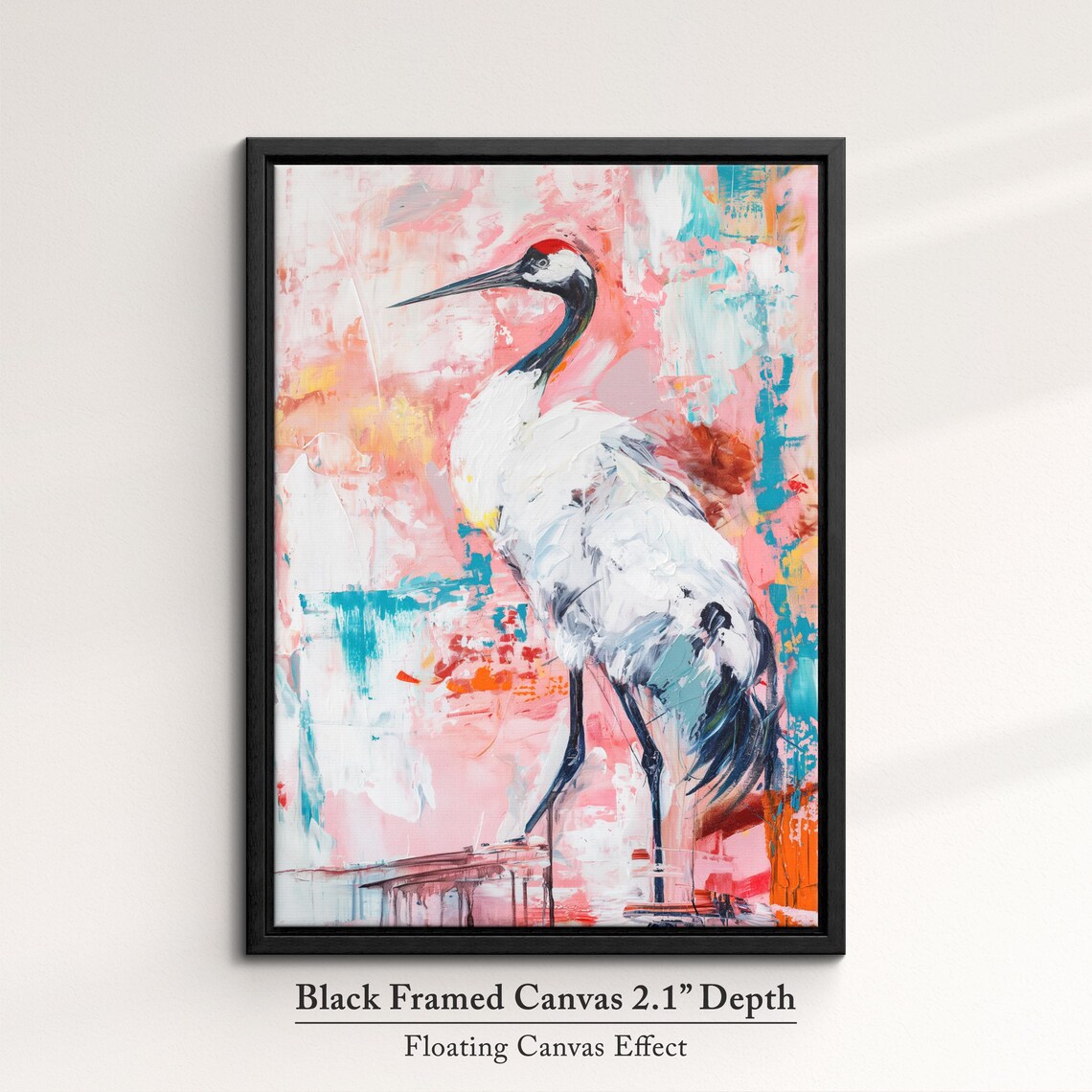 Colorful Crane Bird Abstract Oil Painting, Art Print - Image 2