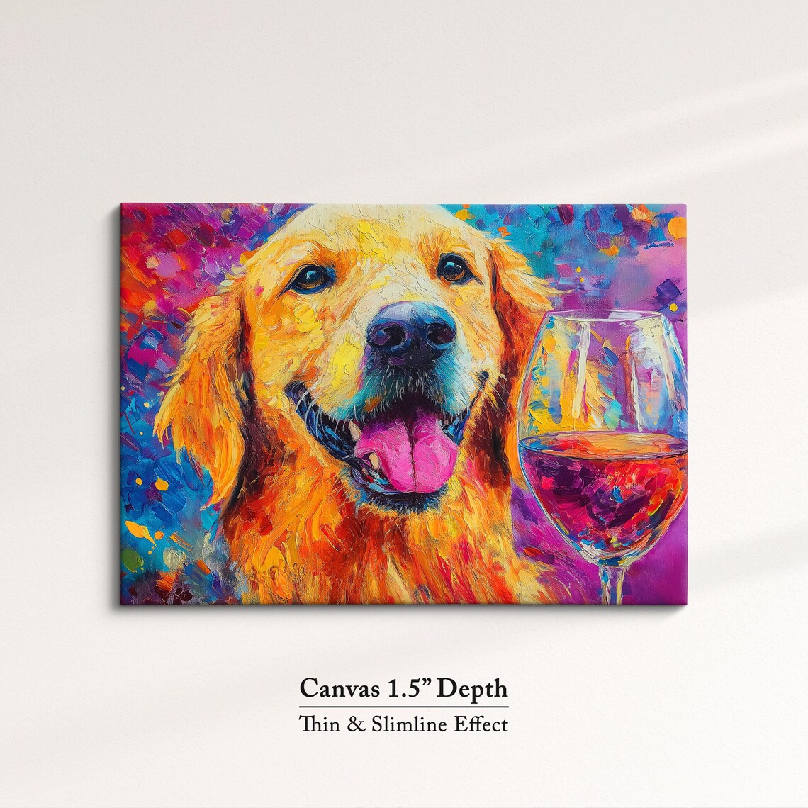 Joyful Golden Retriever Rose Wine Colorful Oil Paint Dog Art Print - Image 3
