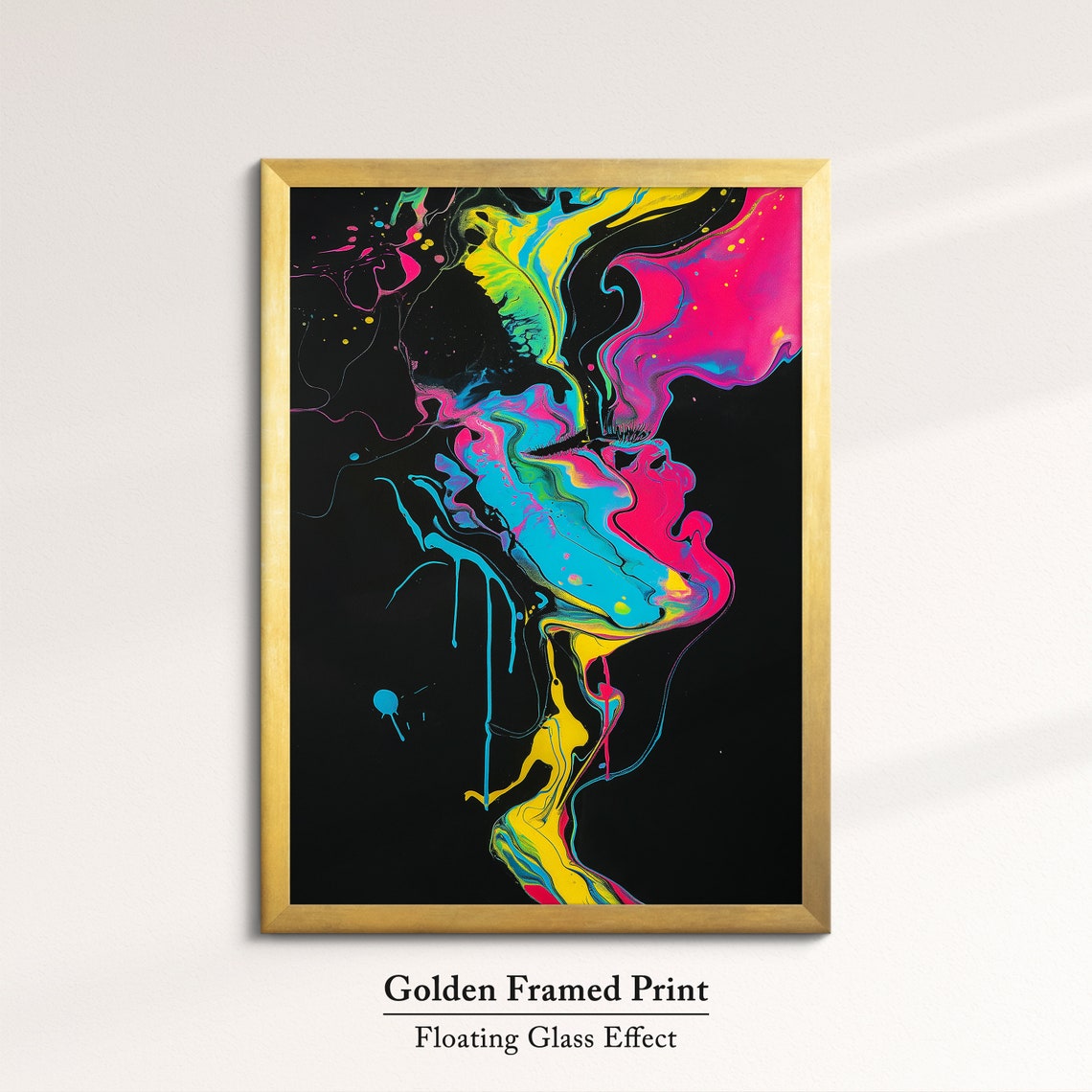 Neon Fluid Paint Splash Woman Profile In Bold Colors Dark Art Poster - Image 5