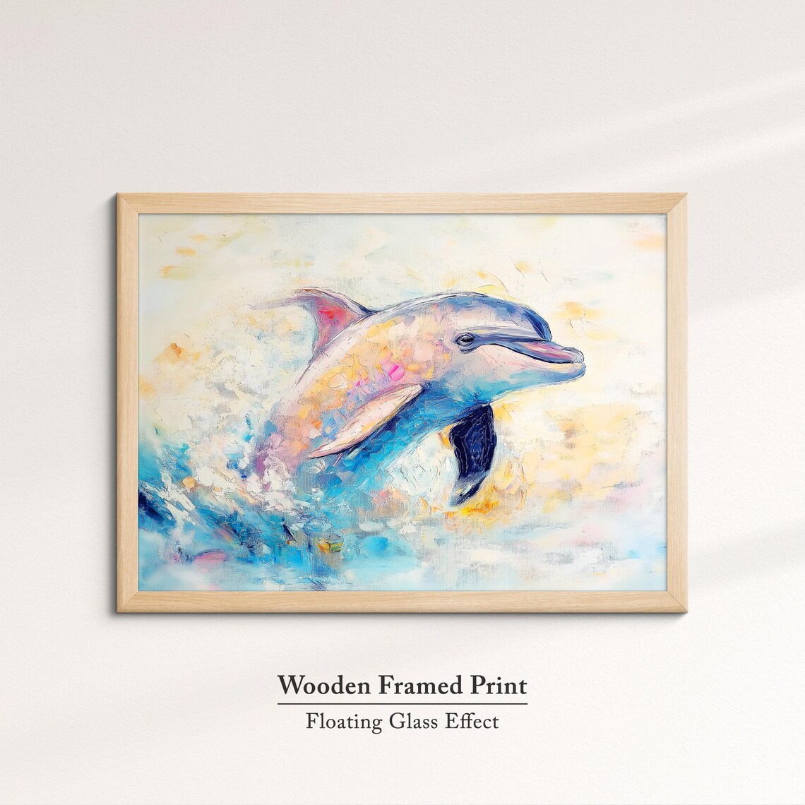 Dolphin Leaping Pastel Waves Colorful Ocean Abstract Wall Art Poster - Image 6