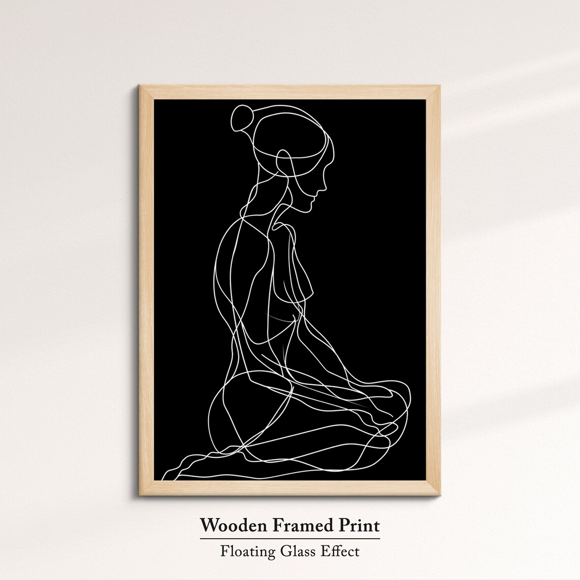 Seated Woman Profile White Line On Black Minimalist Dramatic Feminine Wall Art Print - Image 6