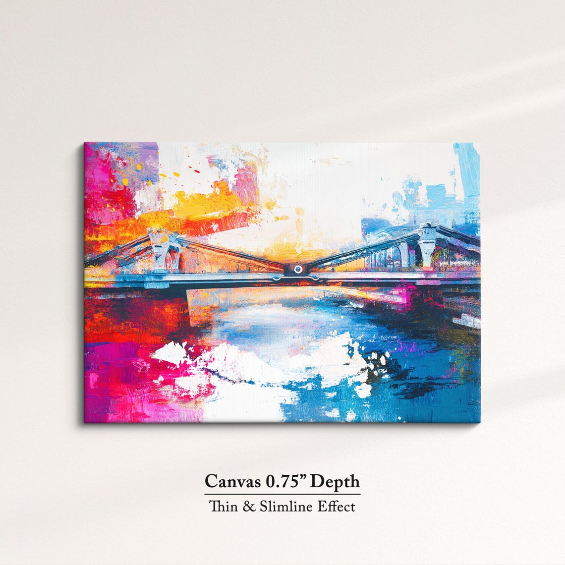 Abstract London Bridge Sunset Silhouette Pink Blue Watercolor Poster - Image 4
