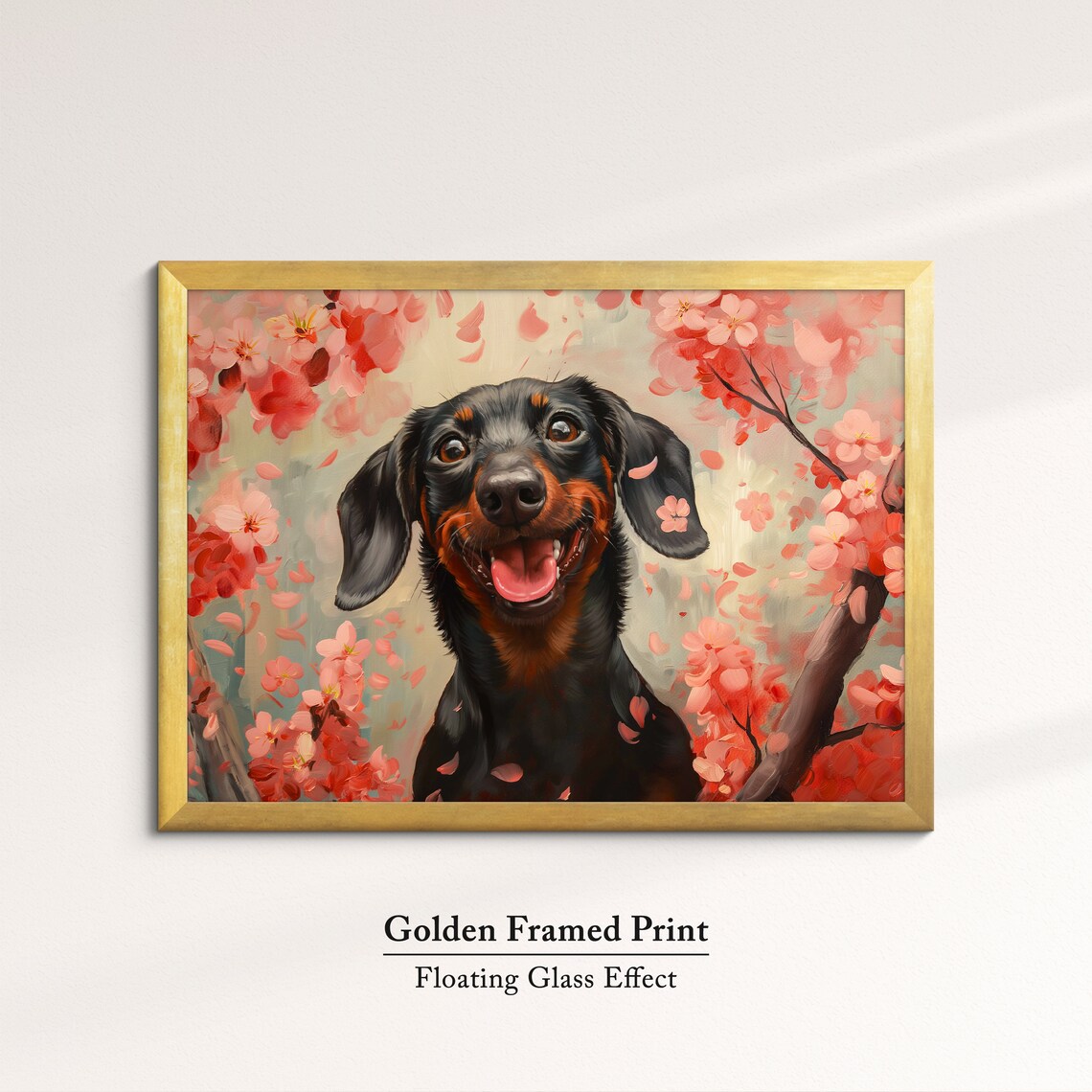 Grinning Black And Tan Dachshund In Red Blossoms Joyful Art Poster - Image 5