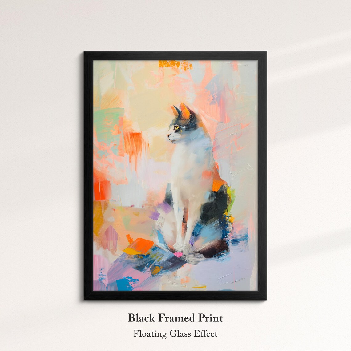 Sitting Cat Profile Warm Pastel Abstract Oil Painting Pet Wall Art Poster - Image 8
