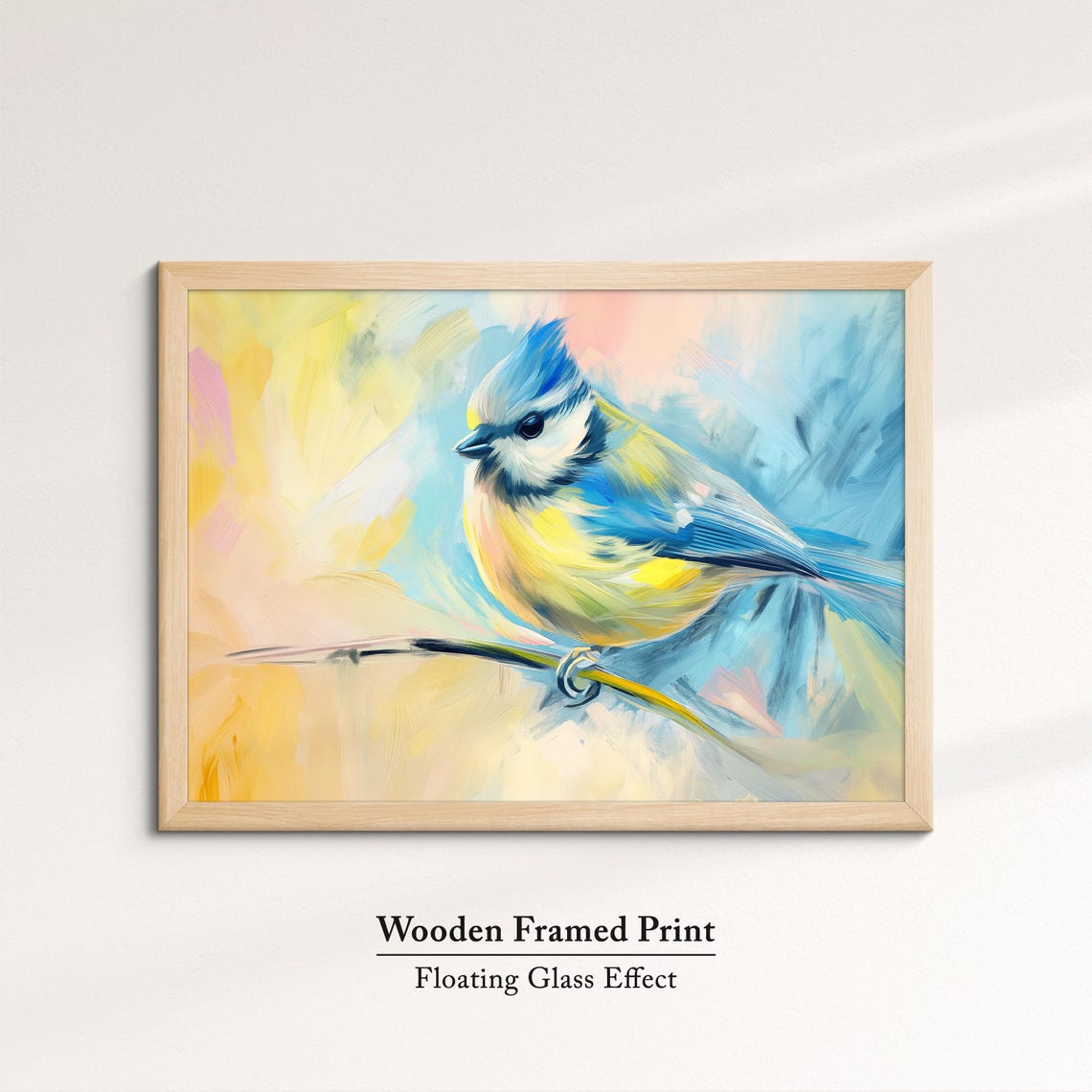 Blue Tit Close Up Yellow Blue Pastel Brushstroke Bird Wall Poster - Image 6