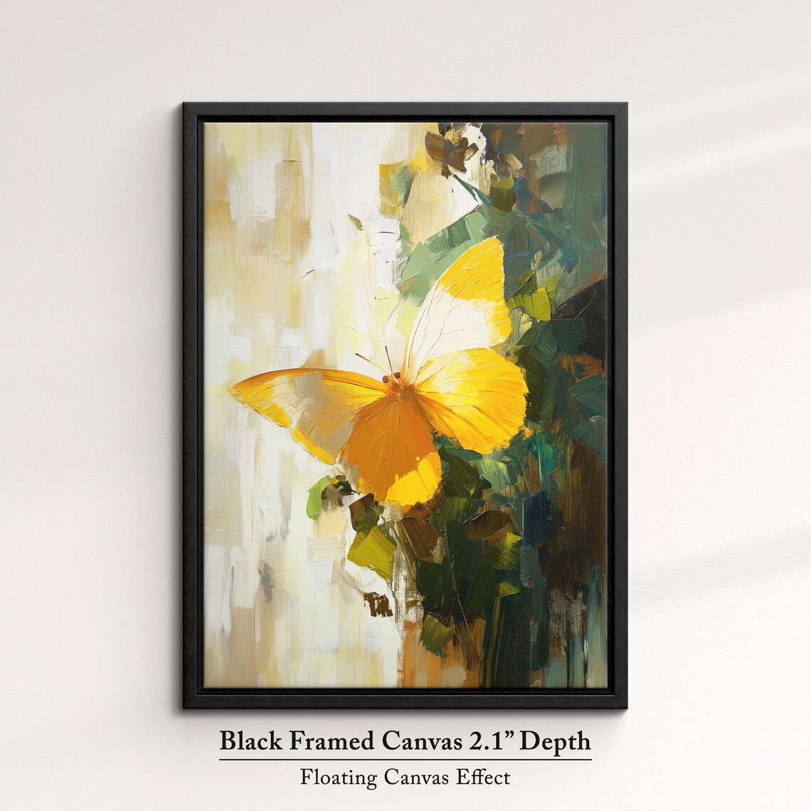 Golden Yellow Butterfly Abstract Floral Oil Painting Elegant Poster - Image 2