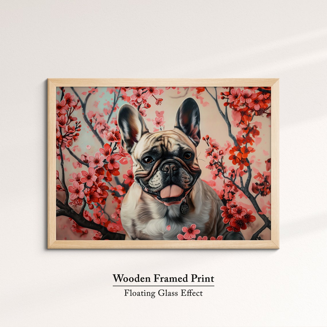 French Bulldog Portrait In Red Blossoms With Collar Tag Spring Poster - Image 6