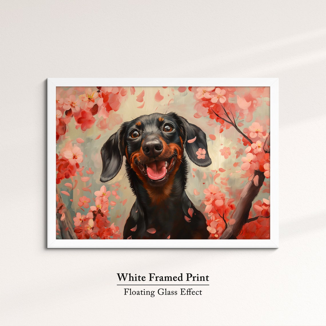 Grinning Black And Tan Dachshund In Red Blossoms Joyful Art Poster - Image 7