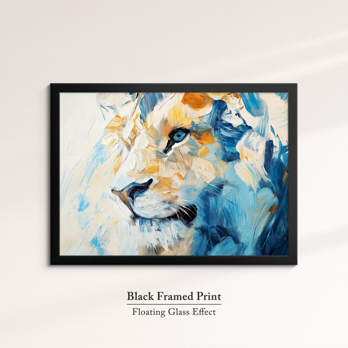 Lion Face Close Up Blue Gold Palette Knife Abstract Wildlife Wall Poster - Image 8