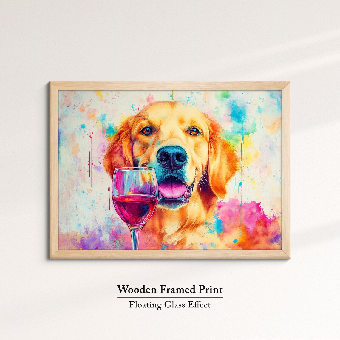 Golden Retriever With Red Wine Glass Watercolor Colorful Dog Art Print - Image 6
