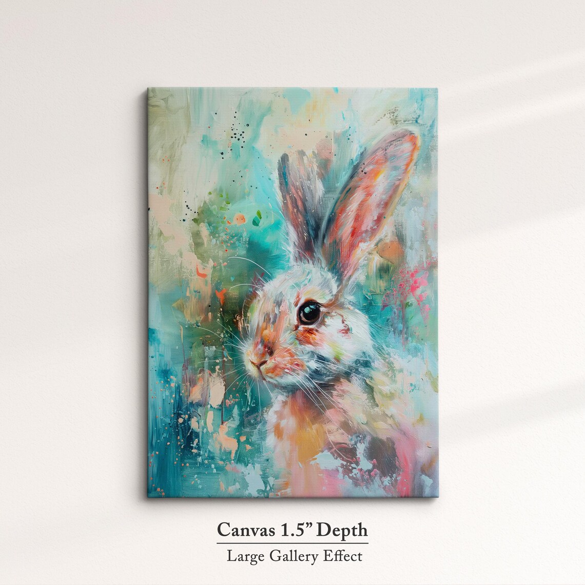Wild Hare Portrait Teal Watercolor Splashes Abstract Wildlife Wall Art - Image 3