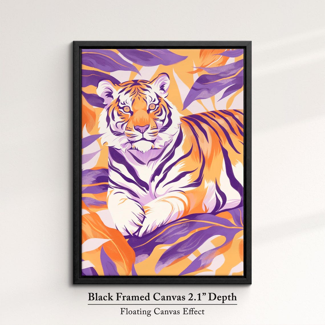 Bold Tiger Art Jungle Safari Wall Decor Vibrant Animal Print Modern Wildlife Home Decoration Orange And Purple Tropical Art - Image 2