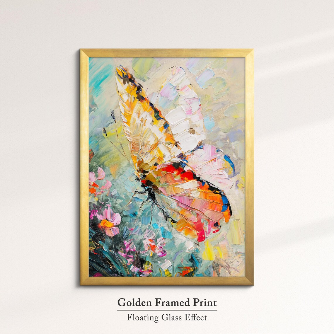 Swallowtail Butterfly Flowers Thick Impasto Oil Painting Wall Art - Image 5