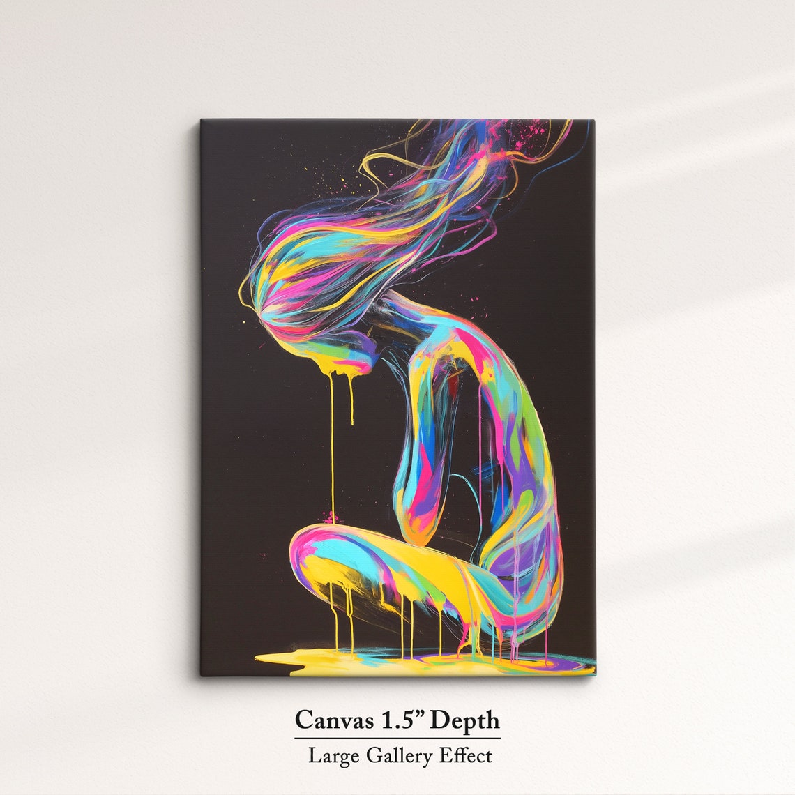 Abstract Neon Paint Woman Figure Flowing Colors Black Art Poster - Image 4