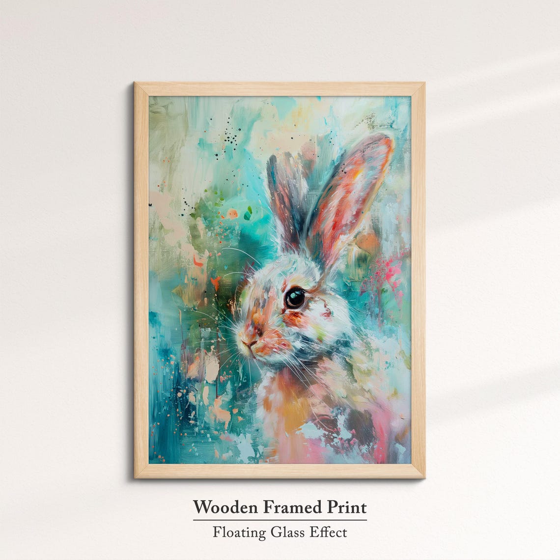Wild Hare Portrait Teal Watercolor Splashes Abstract Wildlife Wall Art - Image 6