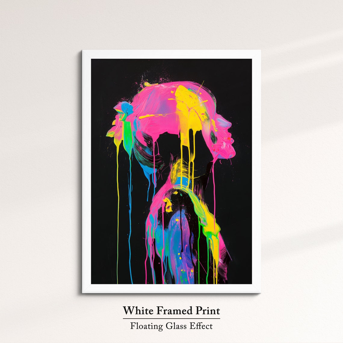 Neon Paint Splash Woman Profile Face Dripping Colors Dark Art Poster - Image 7