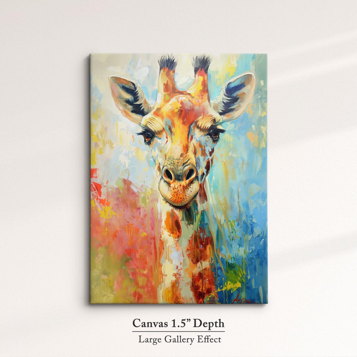 Giraffe Portrait Colorful Abstract Orange Blue Wildlife Wall Art - Image 3