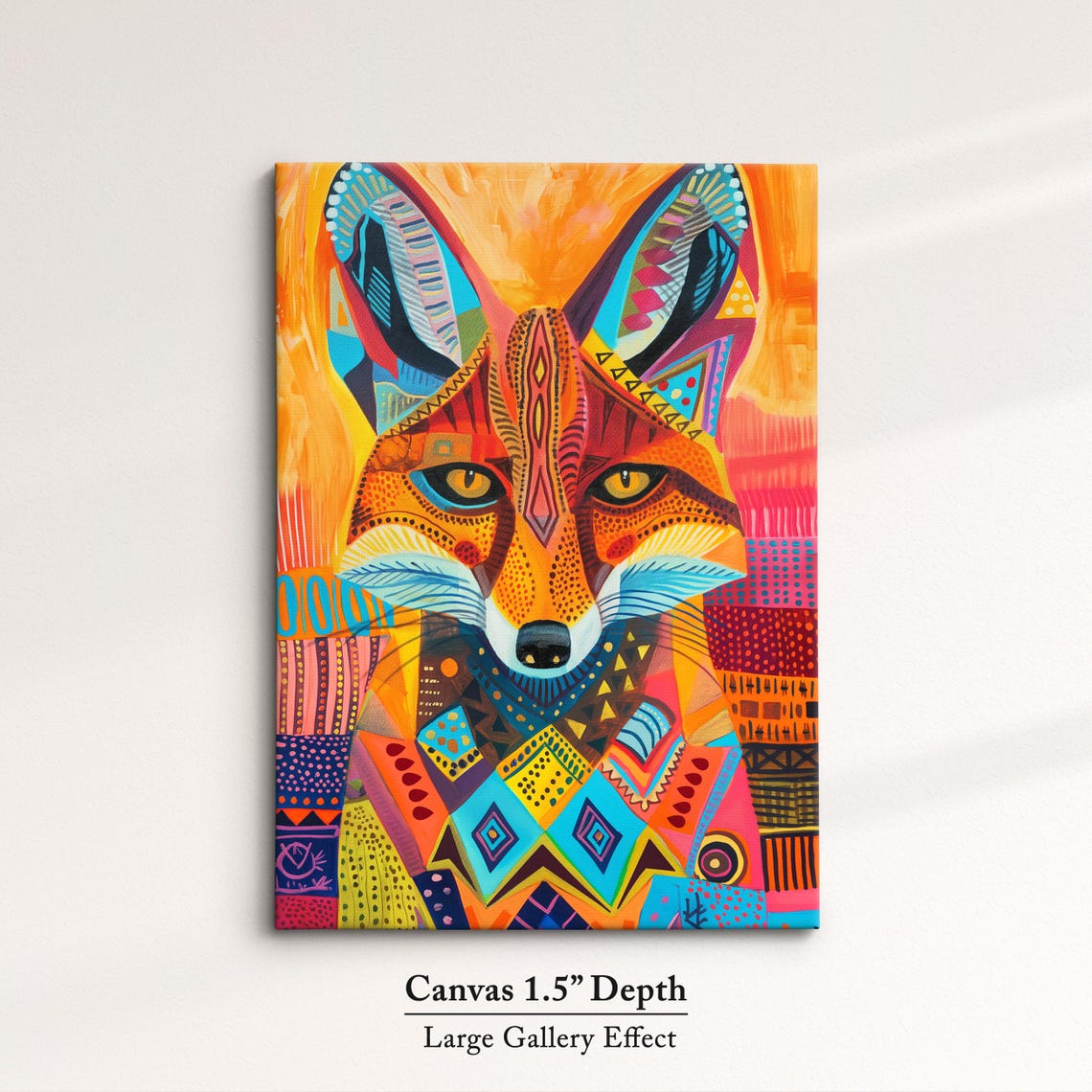 Colorful Fox Face Folk Art Patchwork Bright Orange Animal Wall Poster - Image 3