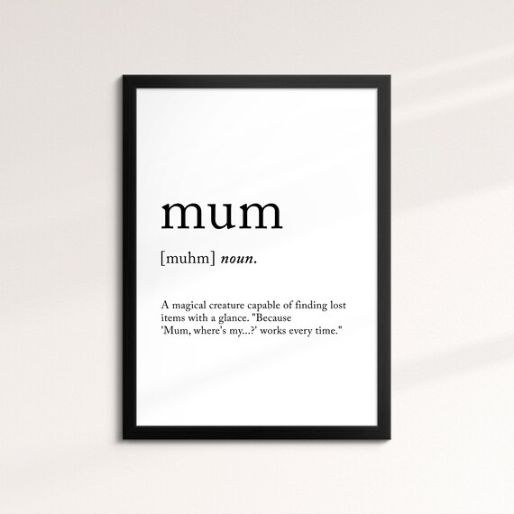 Mum Minimalist Definition Quote Word Art Framed Print Framed Female Wall Art Lady Poster Feminine Home Decor Gifts For Her