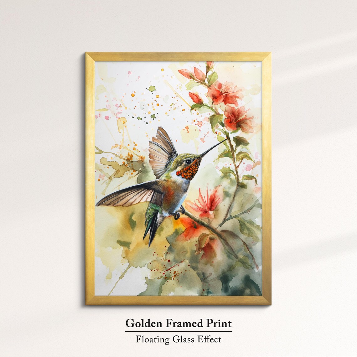 Hummingbird Feeding Orange Blossoms Watercolor Floral Wall Art Poster - Image 5