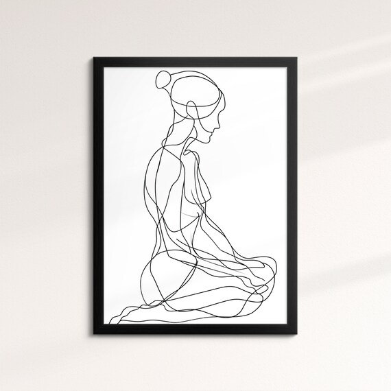 Elegant Woman Line Art Drawing Seated Female Figure Minimalist Wall Art Poster